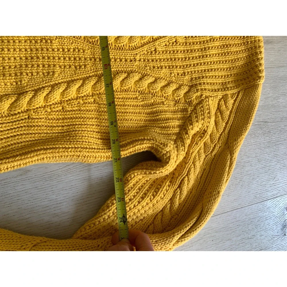 Lands' End Mustard Yellow Cable Knit‎ Turtleneck Sweater Womens XL 100% Cotton